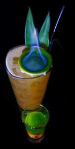 A Cocktail of a Flaming Zombie and a Squashed Frog